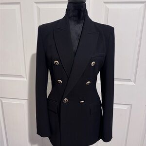 Zara new Black Double-Breasted Blazer with Gold Buttons